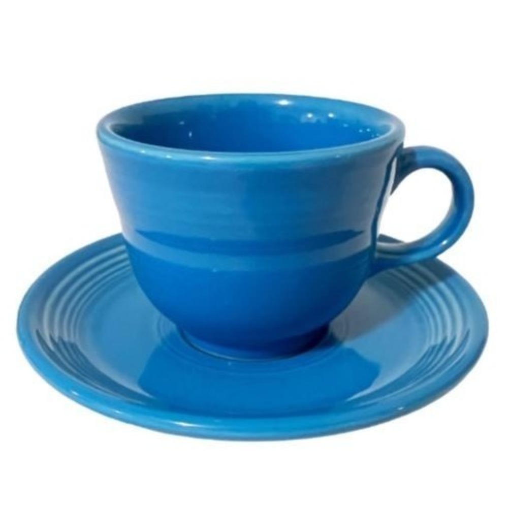 Fiesta Retired Peacock Blue Cup and Saucer Homer Laughlin Coffee Tea Fiestaware